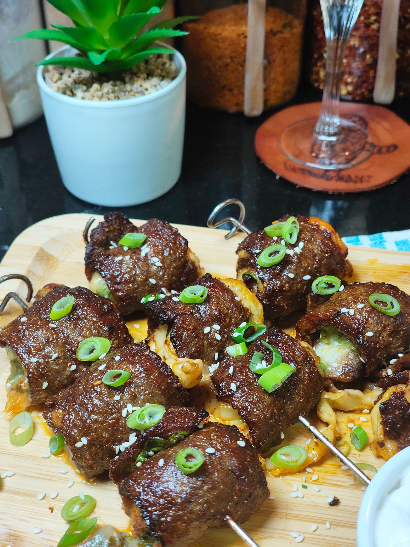 Air Fryer Spinach and Cheese Stuffed Beef Skewers