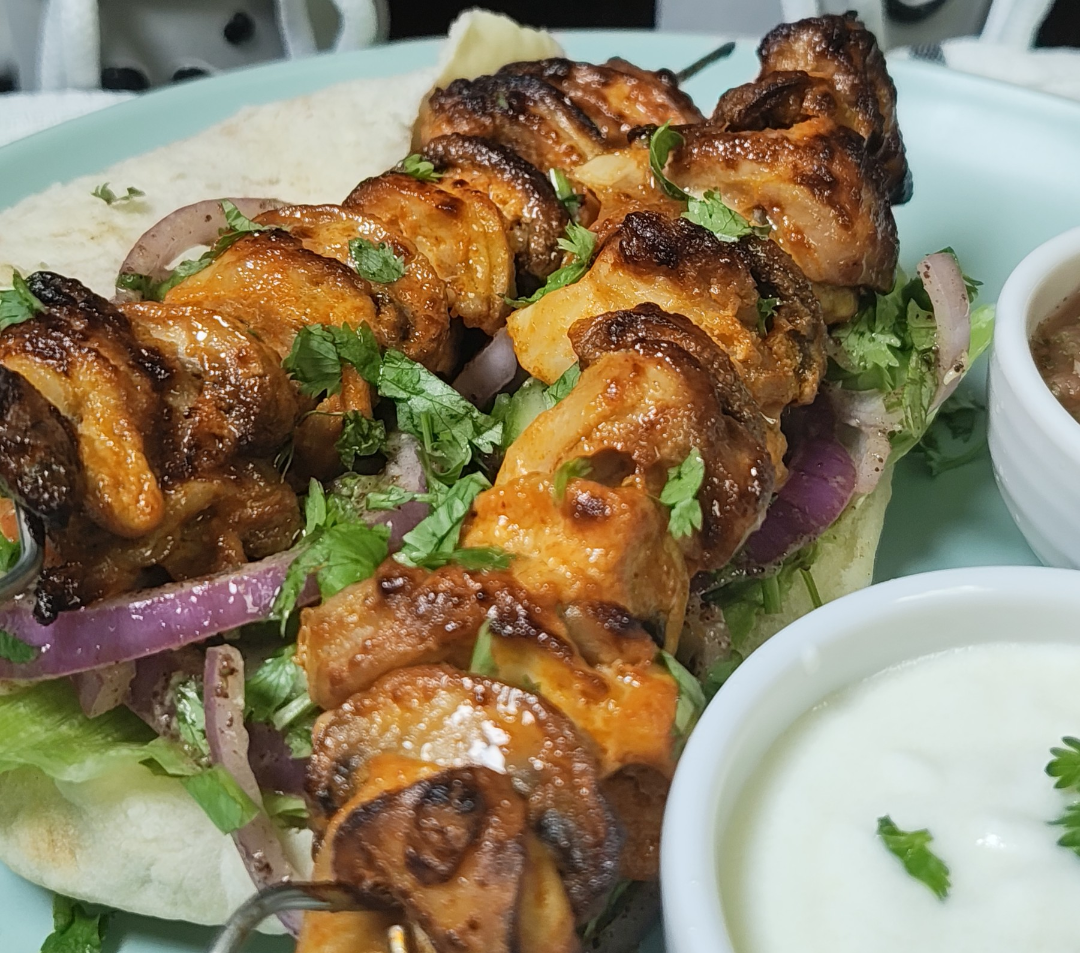 Air Fryer Chicken Tikka & Mushroom Skewers