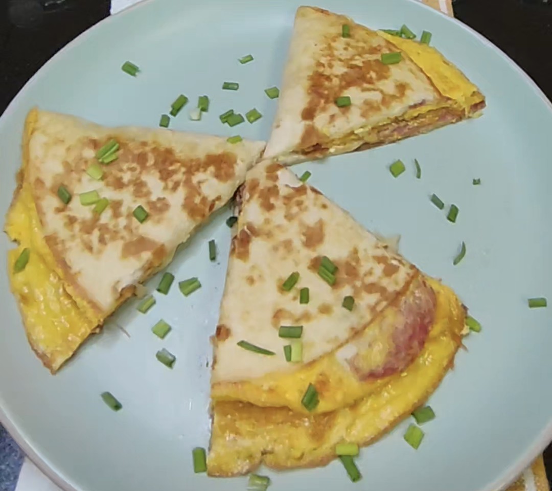 Cheesy Egg and Salami Breakfast Tortilla